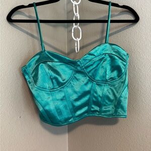 Blue green crop top with laces